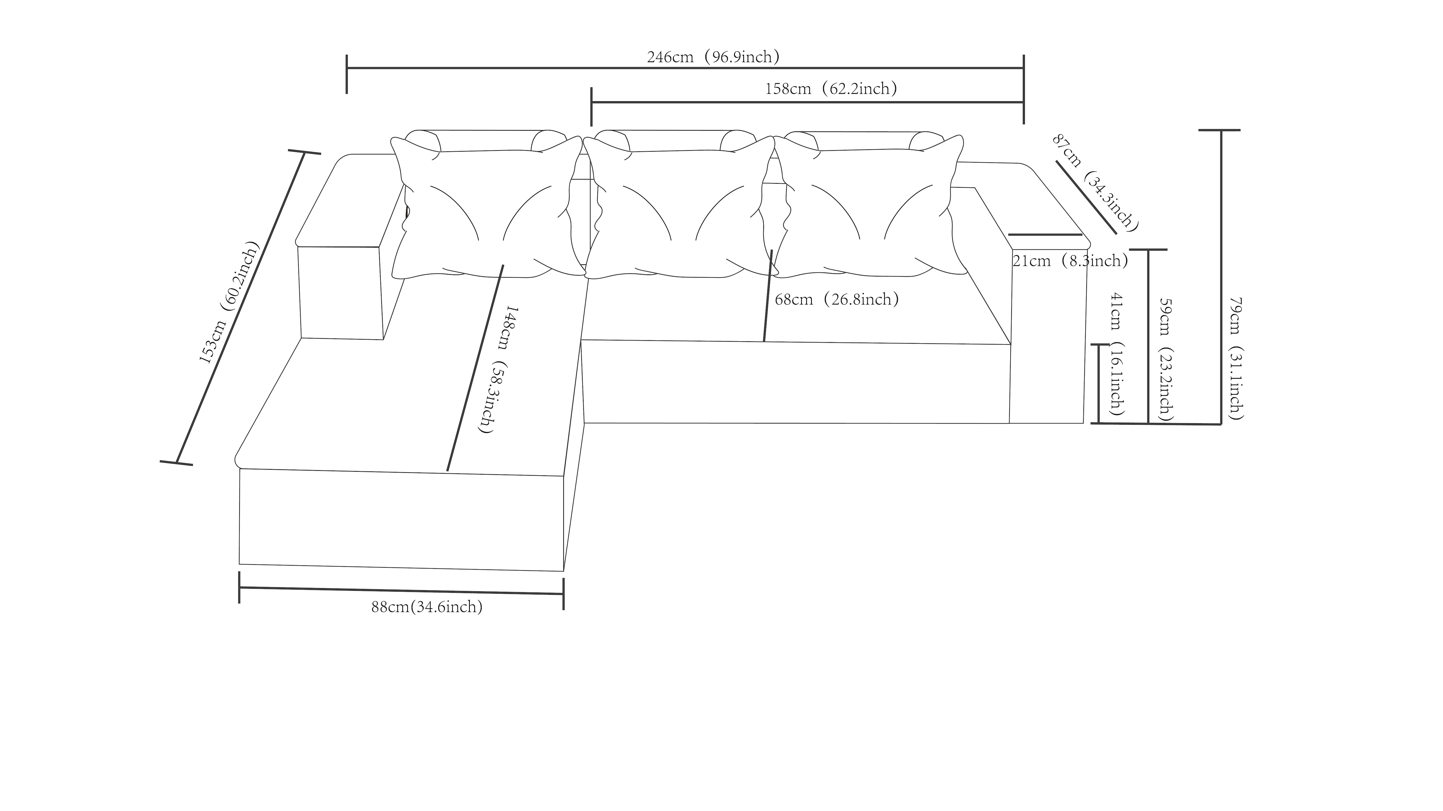 Cloud Sectional Couch L-shape Chaise Modular Sofa Corduroy Camel_voghion.com